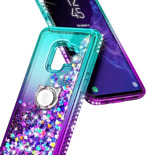 Miniatura 5 de NGB - Funda para teléfono Samsung Galaxy S9, color aguamarina/morado, bonita funda con purpurina líquida para mujeres y niñas, con protector