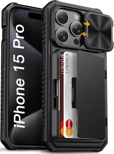 Miniatura 19 de Vihibii Funda para iPhone 13 Pro Max/iPhone 12 Pro Max con tarjetero (4 tarjetas) [bloqueo RFID] y cubierta de cámara deslizante, protección contra