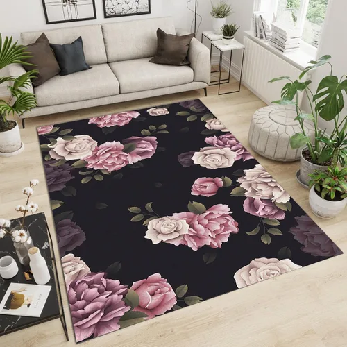 Miniatura 12 de Alfombra de área de flores simples moradas, alfombra abstracta degradada para interiores, decoración de sala de estar, cálida, suave, duradera
