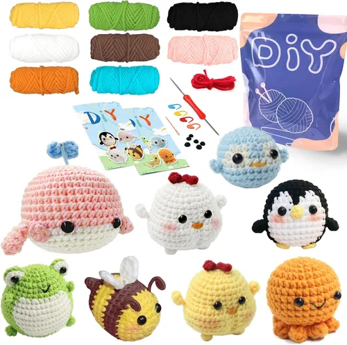 Miniatura 9 de YAMAXIN Kit de Ganchillo para Principiantes Adultos – 4PCS Kit de Inicio de Amigurumi de Animales de Ganchillo con Hilo, Ganchos, Herramientas
