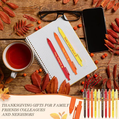 Miniatura 4 de Colarr Juego de 50 bolígrafos de otoño de Acción de Gracias, a granel, lindos bolígrafos de otoño de tinta negra, bolígrafos retráctiles