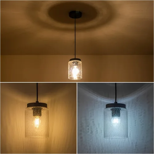 Miniatura 5 de Paquete de 3 lámparas colgantes de vidrio semillado, iluminación colgante negra, moderna, mini iluminación colgante, cable ajustable para cocina