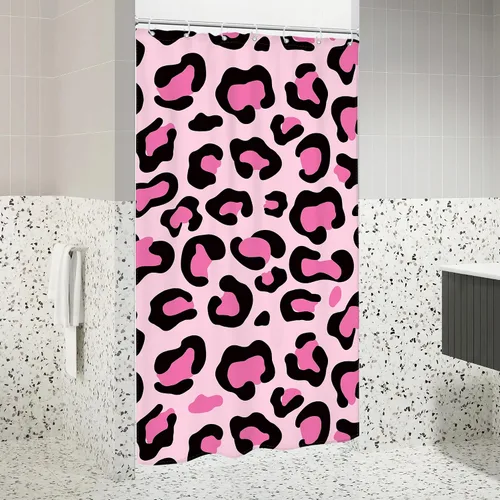 Miniatura 5 de Riyidecor Cortina de Ducha con Estampado de Leopardo Negro y Rosa Cabina Pequeña RV Estrecha Linda Femenina Moderna Trendy Simple Guepardo 36Wx72H