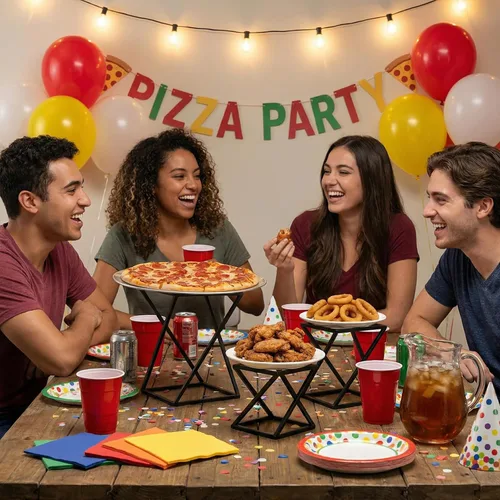 Miniatura 2 de MyGift Estantes para pizza, juego de 3 elevadores de alimentos para mesa de buffet, giratorios, geométricos, mate, de metal, apilables