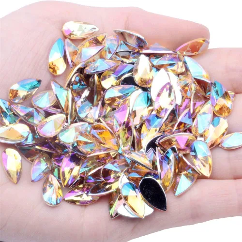 Miniatura 6 de 200 diamantes de imitación de gota de agua, diamantes de imitación de resina con parte trasera plana para manualidades, ropa, decoración de Verde AB