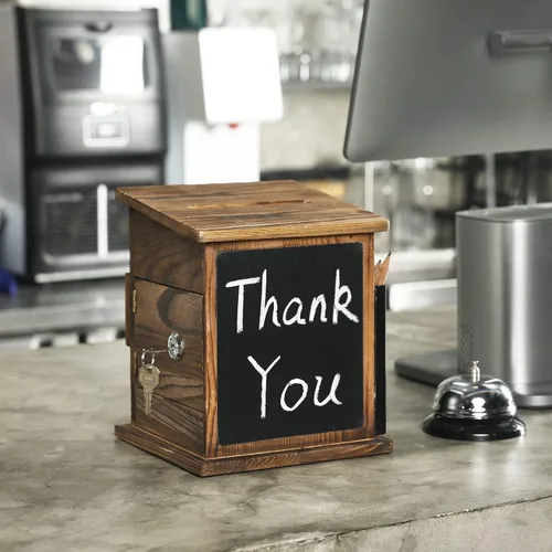Miniatura 4 de MyGift Caja de colección de madera maciza quemada rústica montada en la pared con tarjetero de metal negro, caja de comentarios y sugerencias