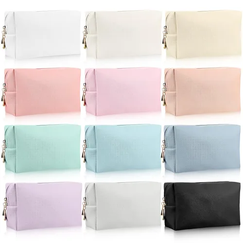 Jexine 12 piezas pequeña bolsa de maquillaje resistente al agua de piel sintética bolsa de cosméticos bolsa de viaje bolsa mini bolsa con cremallera