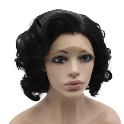 Miniatura 3 de MX angel Peluca de cabello sintético corto y rizado con encaje frontal