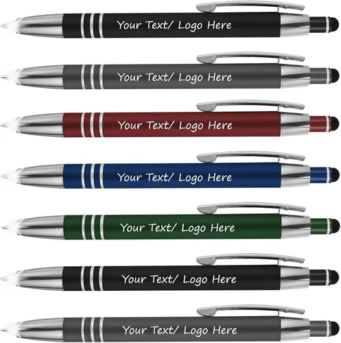 Miniatura 9 de Bolígrafos promocionales con tu texto personalizado o logotipo comercial personalizado, paquete de 50 - 3 en 1 bolígrafos de lujo de metal de goma +