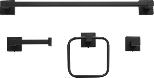 Globe Electric 65561 - Kit de accesorios de baño de 4 piezas, color negro mate, toallero, anillo para toallas, gancho para bata, soporte para papel
