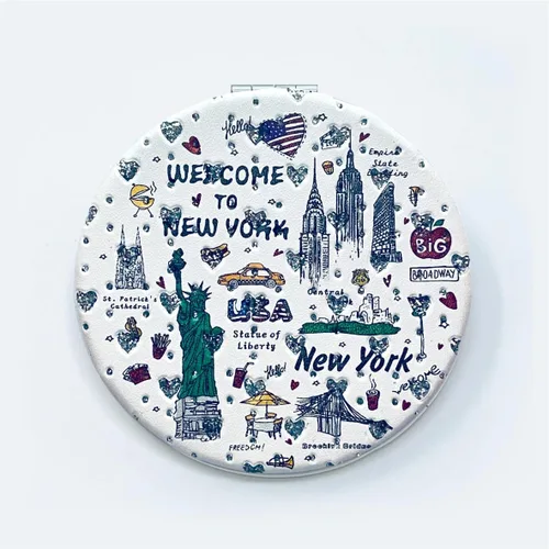 Miniatura 7 de Las niñas y las mujeres moda elegante recuerdo de Nueva York espejo de viaje redondo espejo de mano maquillaje cosmético espejo compacto Jmr-270802b
