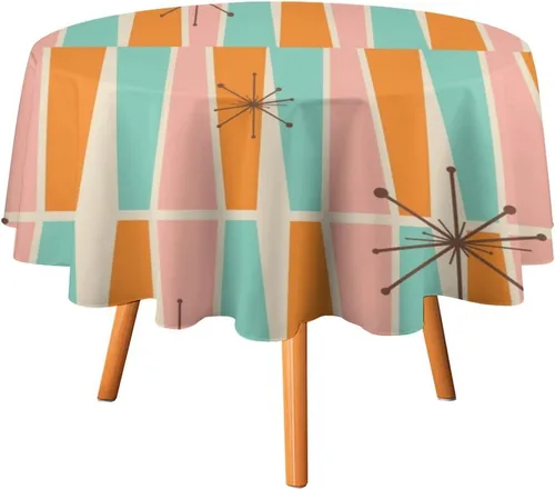 Miniatura 2 de Mantel retro moderno de mediados de siglo, diseño de colores retro de los años 50, resistente al agua, mantel lavable para cocina, comedor, fiesta