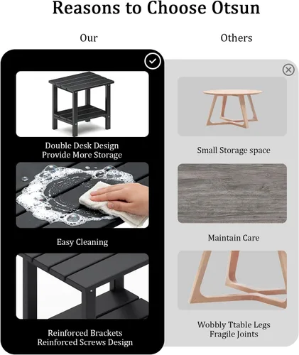 Miniatura 4 de OTSUN - Mesa auxiliar de exterior resistente a la intemperie, mesas pequeñas de patio de 2 niveles para exterior o interior, mesa pequeña