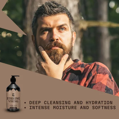 Miniatura 8 de Striking Viking Jabón/champú para barba de sándalo para hombres, 17 onzas, sin parabenos ni sulfatos, aceite de jojobal para todo tipo de barba