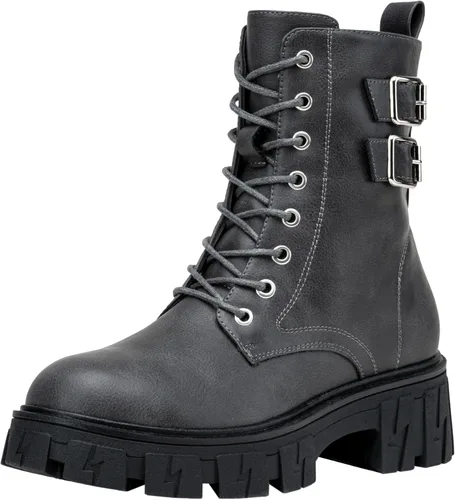 Miniatura 9 de Vepose Botas de combate para mujer, botines de plataforma con cordones y tacón grueso con cremallera