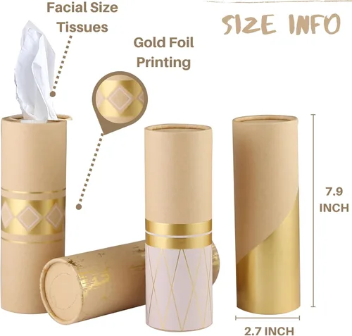 Miniatura 2 de Soporte para pañuelos de coche con pañuelos faciales de 3 capas a granel – 4 unidades – Cilindro de papel de papel de aluminio dorado