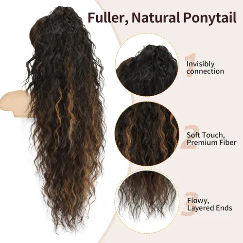 Miniatura 3 de ORSUNCER - Extensión de cola de caballo con clip de garra de 30", con clip, extensiones de pelo sintético de aspecto natural y esponjoso