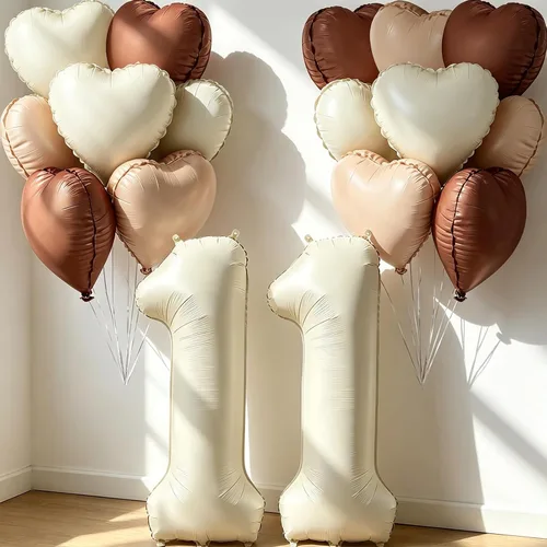 Miniatura 26 de Globos de 40 pulgadas color crema número 10, 17 piezas de globos de helio grandes con globos de corazón neutros crema nude caramelo beige marrón