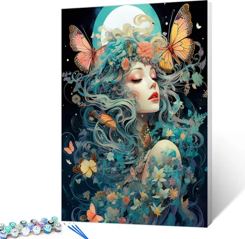 Miniatura 13 de Tucocoo Kit de pintura por números con pinceles y pigmento acrílico sobre lienzo para adultos, estrellas de luna, estilo creativo, proyectos