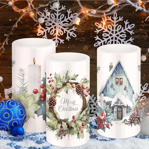 Miniatura 3 de Retisee 3 piezas de velas de Navidad sin llama estilo granja con control remoto, velas LED operadas a batería estilo rústico, decoración de Navidad