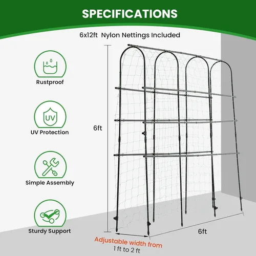 Miniatura 6 de OTOSUNNY Enrejado de Jardín para Plantas Trepadoras al Aire Libre, Túnel de Arco de 6 Pies de Altura, Soporte de Plantas de Marco en A de Metal