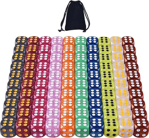 AUSTOR Juego de dados de 100 piezas, 6 caras, 10 colores perla, bordes redondos, para Tenzi, Farkle, Yahtzee, Bunco o enseñanza de matemáticas con