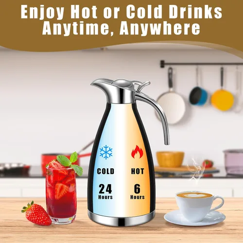 Miniatura 4 de Uiifan 2 Piezas Jarras Térmicas de Café de 68 oz, Jarra de Café Aislada de Acero Inoxidable para Líquidos Calientes, Olla Térmica al Vacío