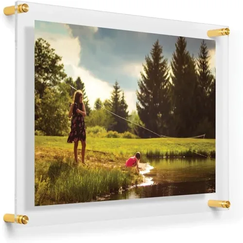 Miniatura 26 de Marco de fotos acrílico flotante de doble panel transparente de 18 x 24 pulgadas con herrajes plateados para mostrar arte y fotos en la pared