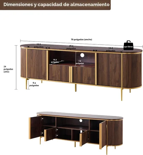 Miniatura 6 de OKD Soporte de TV acanalado de 70 pulgadas con almacenamiento, centro de entretenimiento superior de mármol sintético para televisores de hasta 80
