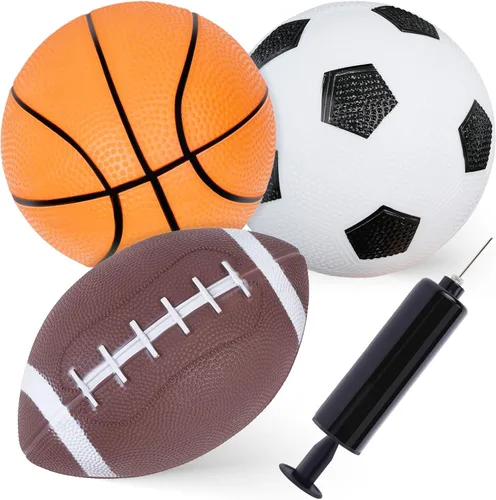 Shindel Paquete de 3 pelotas deportivas, pelota de fútbol de 5 pulgadas, baloncesto y balones de fútbol americano de 7 pulgadas para niños y