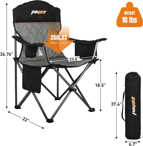 Miniatura 3 de Sillas de campamento resistentes con capacidad de 350 libras, silla plegable con bolsa enfriadora y portavasos para exteriores, deportes, playa