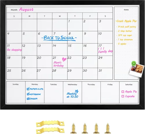 Miniatura 9 de Calendario de borrado en seco 3 en 1 para pared, calendarios mensuales y semanales magnéticos, pizarra de borrado en seco para pared con marco
