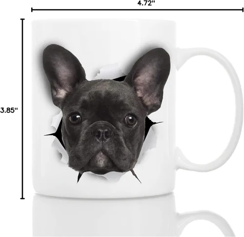 Miniatura 7 de Taza negra de bulldog francés – Taza de café divertida de cerámica – Regalo perfecto de bulldog francés – Bonita taza de café novedosa – Gran
