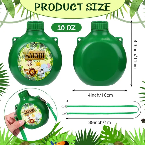 Miniatura 3 de Eaasty Juego de 24 suministros para fiestas de safari en la selva, comedores infantiles con correa, botella de agua reutilizable de plástico de 10