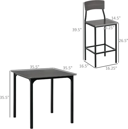 Miniatura 7 de HOMCOM Mesa de barra de altura de mostrador de 5 piezas con diseño que ahorra espacio, juego de mesa de cocina cuadrada y sillas con reposapiés