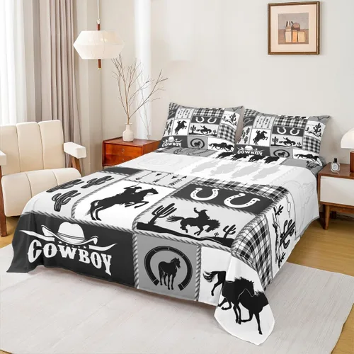 Juego de sábanas para niños estilo vaquero occidental tamaño individual, juego de ropa de cama con diseño geométrico de cactus, decoración para