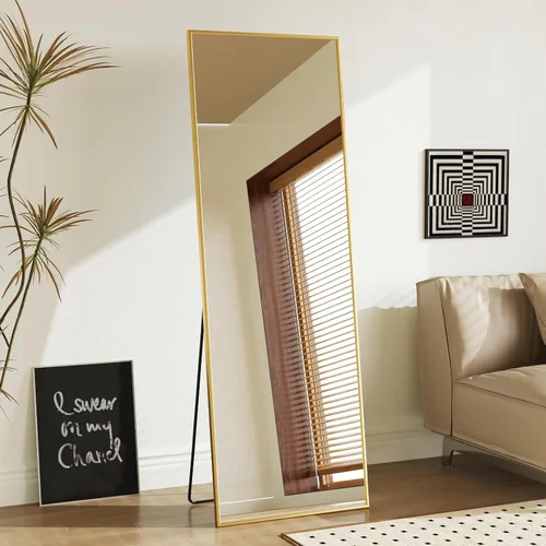 DUMOS Espejo dorado de longitud completa de 59 x 16 pulgadas, espejo de cuerpo completo para dormitorio o guardarropa, se puede colocar solo, colgar