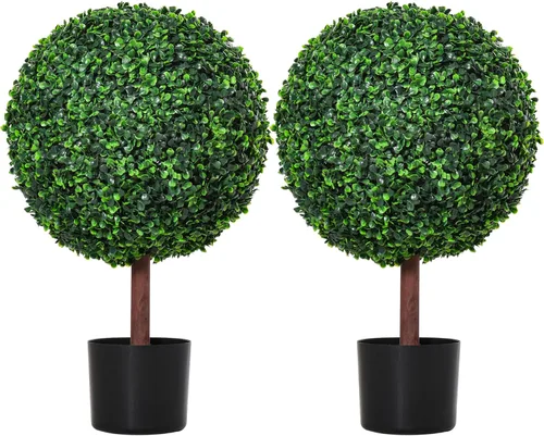 Outsunny Árbol de bola artificial de boj de 23.5 pulgadas, planta decorativa falsa, maceta incluida para el hogar, balcón, patio trasero y jardín,