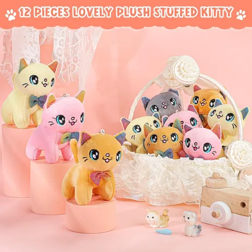 Miniatura 8 de Chalyna 12 Piezas Lindo Juguete de Animal de Peluche de 4 Pulgadas Mini Peluche Sirena Tigre Tortuga Cachorro Cerdo Alpaca Gato Adornos Muñeca