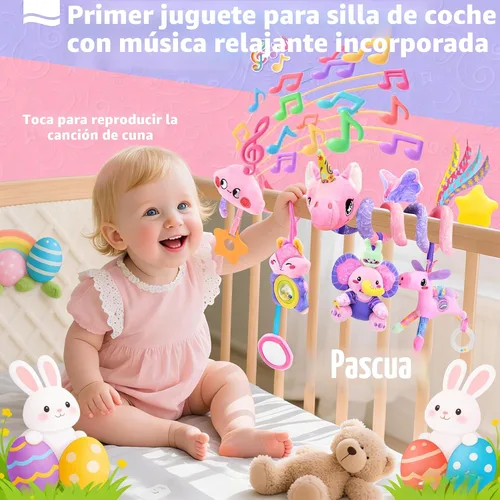 Miniatura 2 de Juguete Musical de Asiento de Coche para Bebés de 0-12 Meses Niña, Juguete Colgante de Actividad Sensorial 5 en 1, Juguete de Cochecito con Música