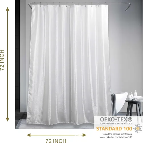 Miniatura 6 de Cortina de ducha con purpurina blanca plateada: cortinas de ducha de tela lavable brillante brillante para baño, cortina de baño de lujo de satén