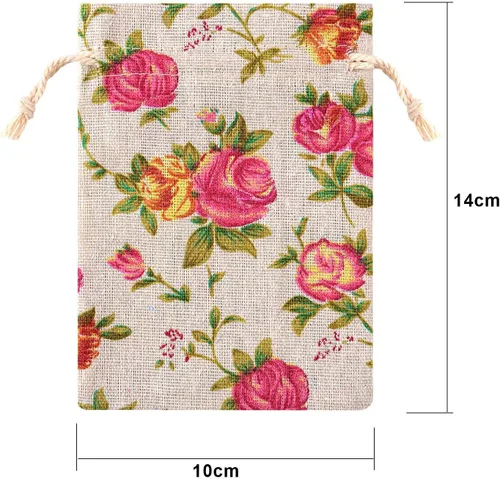 Miniatura 3 de Pangda 30 bolsas con cordón de rosas de tamaño pequeño, bolsa de arpillera con flores, bolsa de lino para regalo, bolsa de joyería para bodas