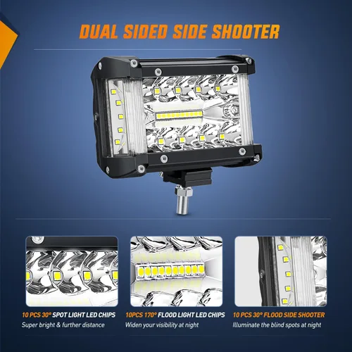 Miniatura 4 de Nilight Barra de Luz Lateral de Disparo 2 PCS 4.3 Pulgadas Triple Fila Combo Spot Flood para Iluminación de Trabajo de Conducción Todoterreno