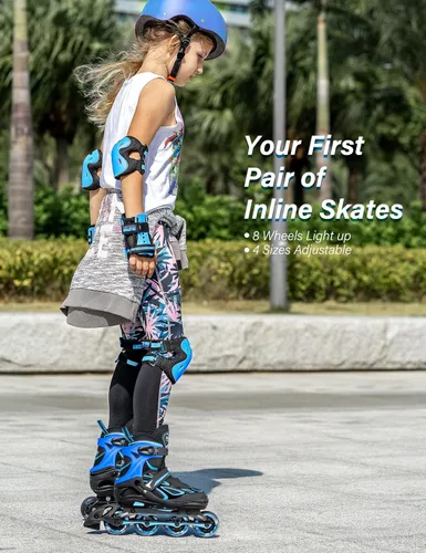Miniatura 7 de 2PM SPORTS Vinal - Patines en línea ajustables intermitentes para niñas, todas las ruedas se iluminan, divertidos patines iluminadores para niños