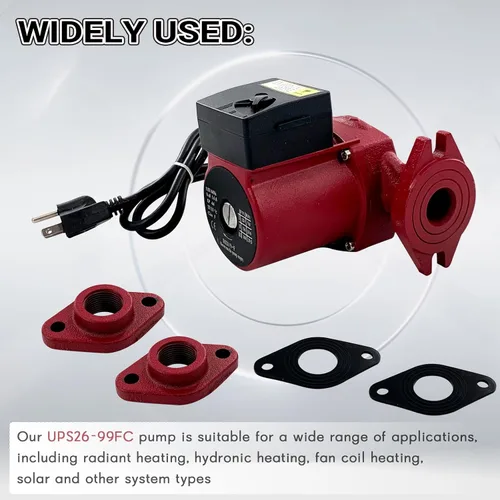 Miniatura 3 de UPS26-99FC 52722512 Bomba de circulador de agua/bomba de caldera 1/6HP Compatible con calefacción radiante, calefacción hidrónico, calefacción