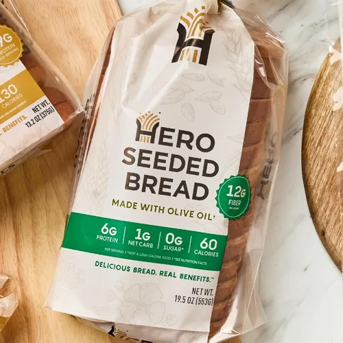 Miniatura 4 de Hero Pan de semillas — Delicioso pan con 1g de carbohidratos netos, 0g de azúcar, 60 calorías, 12g de fibra por rebanada Pan bajo en carbohidratos