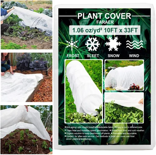 Cubiertas para plantas, protección contra la congelación, 10 x 33 pies, reutilizable, rectangular, protección contra heladas, cubierta flotante para