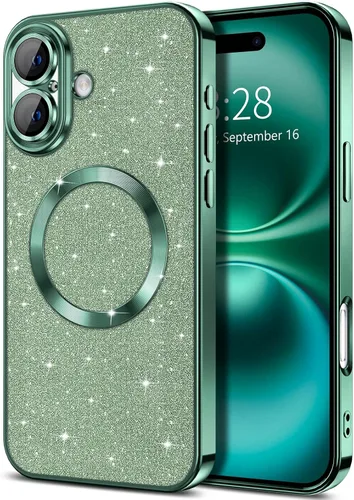 Miniatura 20 de Hython Funda para iPhone 13 Pro Max con purpurina, fundas magnéticas transparentes para teléfono con protector de lente de cámara