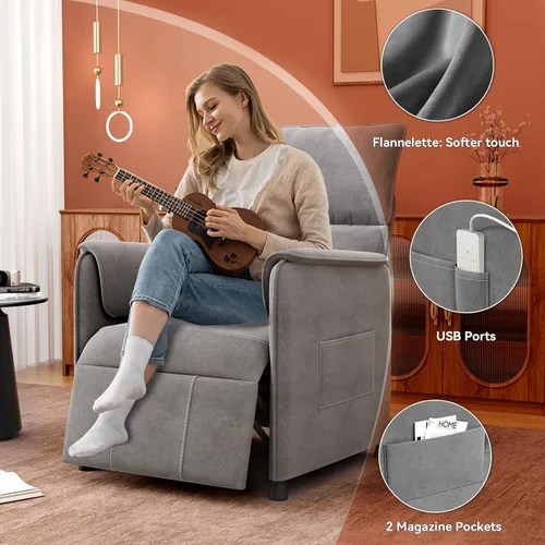 Miniatura 6 de Sillón reclinable, reclinable eléctrico de felpilla ajustable con control remoto y respaldo acolchado, asiento de sofá reclinable de cine en casa