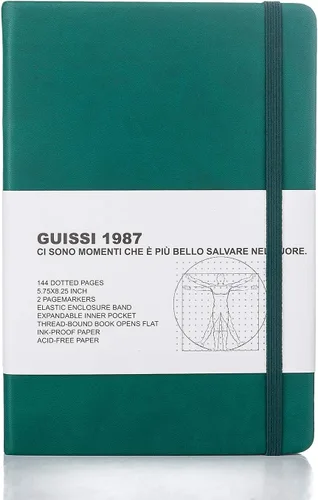 Miniatura 13 de Guissi Cuaderno clásico de cuadrícula de puntos, tapa dura A5, papel grueso sin ácidos de 2.82 oz/m², con bolsillo interior fino, piel sintética